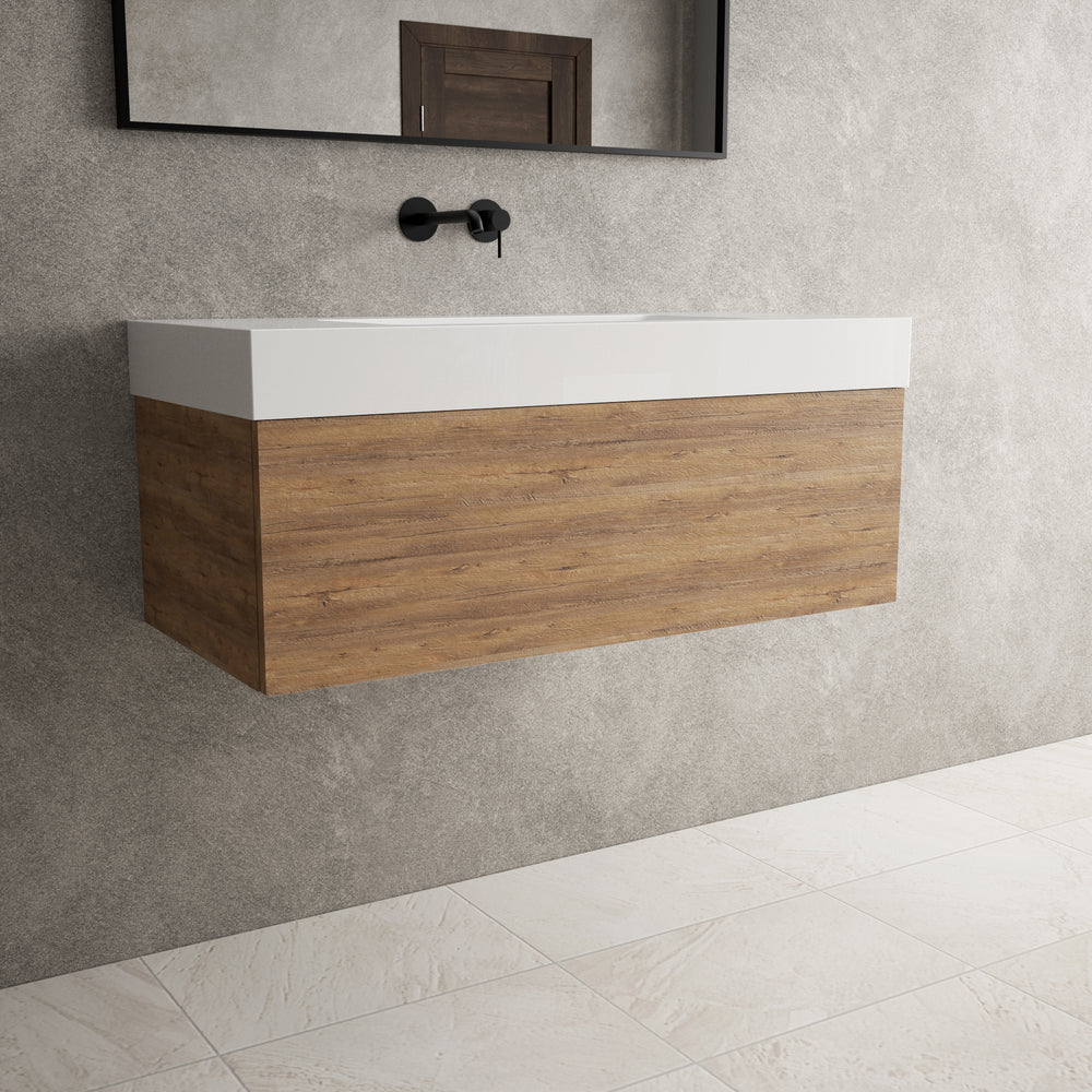 Raffinata One Drawer Vanity Unit With Beyondstone BLOC Basin - Oak 1000mm