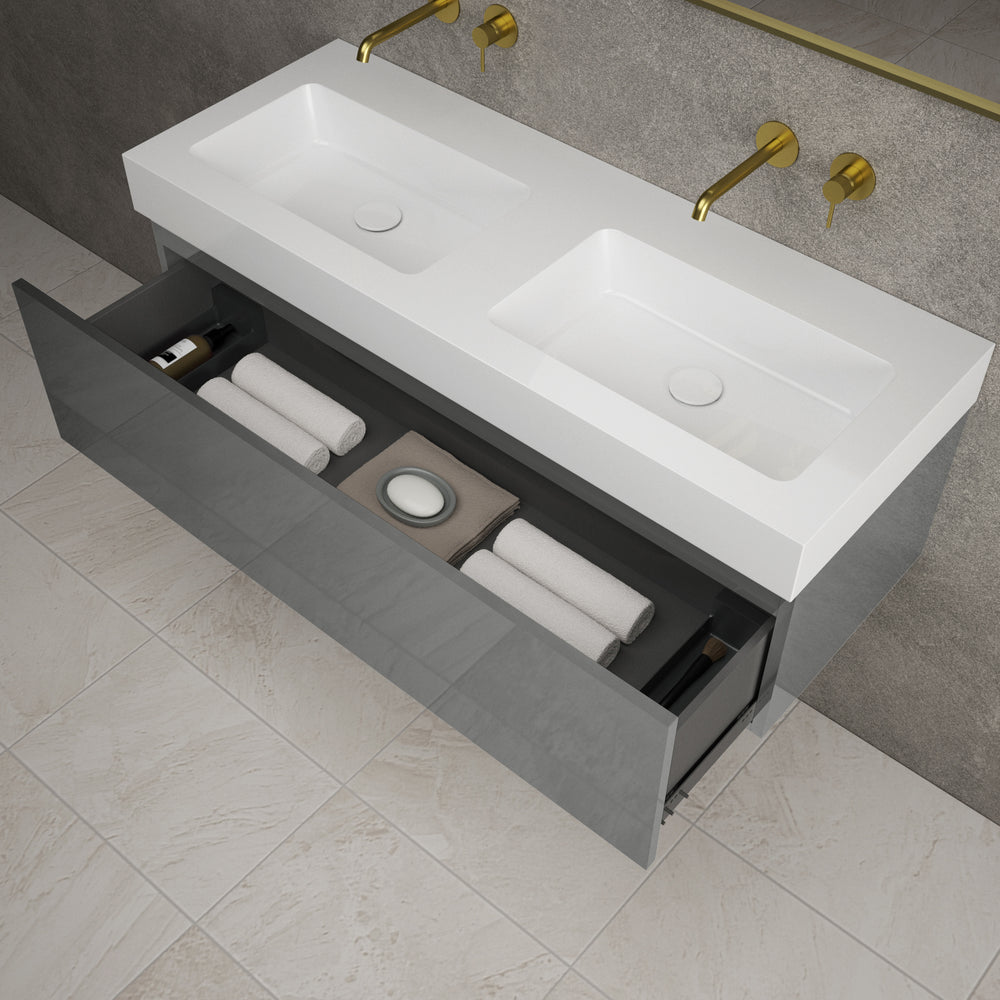 Raffinata One Drawer Vanity Unit With Beyondstone Double BLOC Basin - Gloss Dust 1200mm
