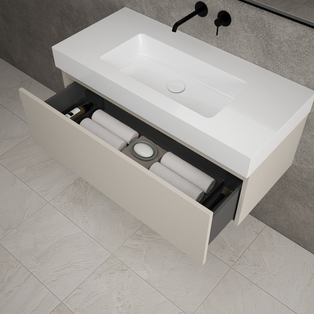 Raffinata One Drawer Vanity Unit With Beyondstone BLOC Basin - Matt Cashmere 1000mm