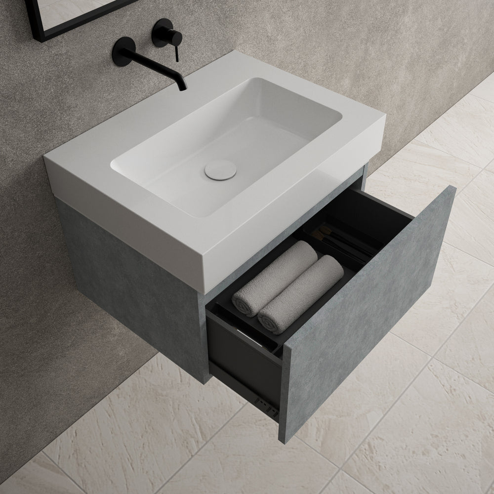 Raffinata One Drawer Vanity Unit  With Beyondstone BLOC Basin - Light Concrete 600mm