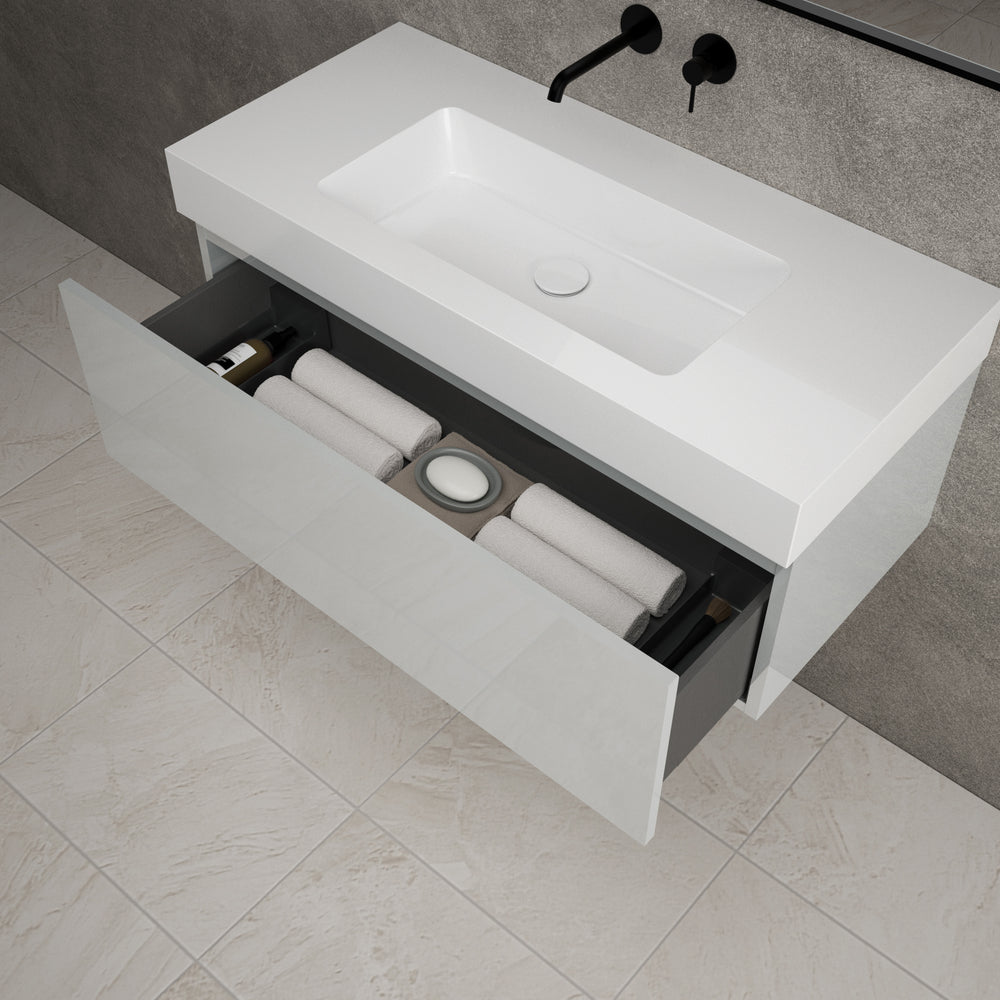 Raffinata One Drawer Vanity Unit With Beyondstone BLOC Basin - Gloss Dove 1000mm