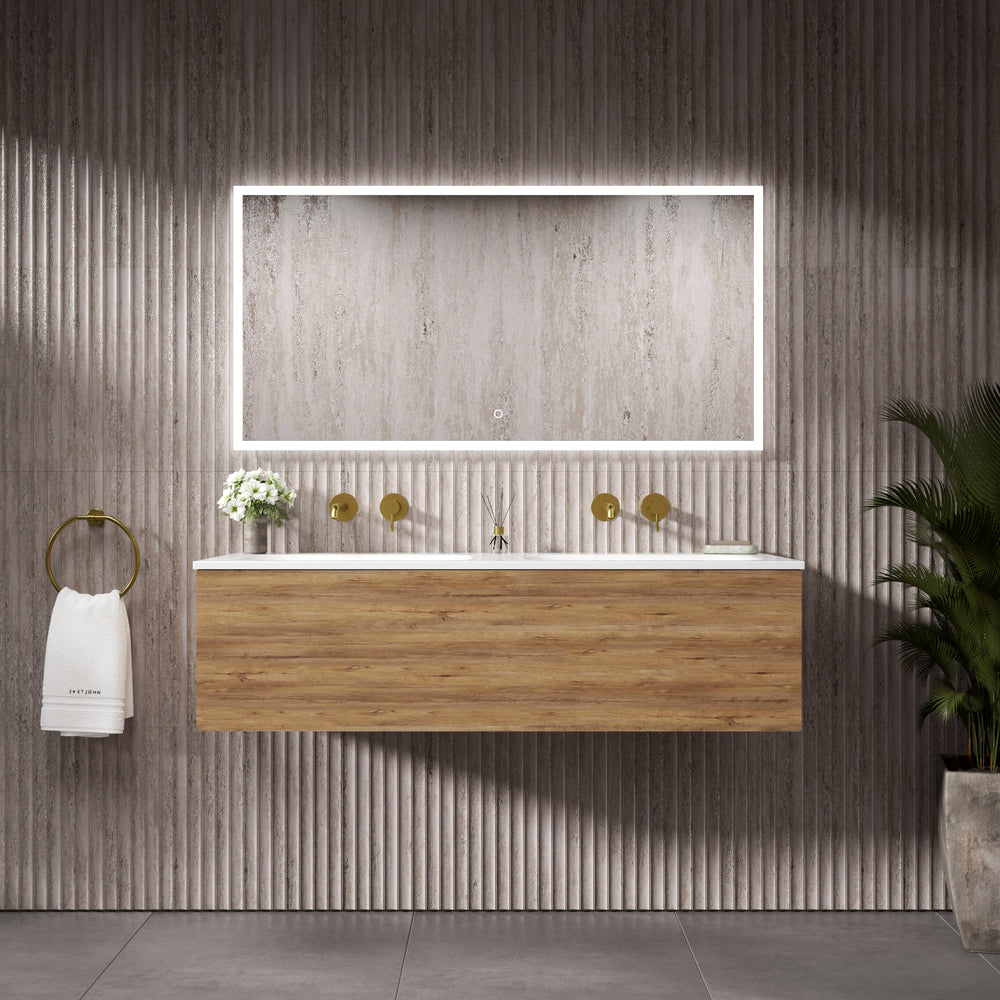 Raffinata One Drawer Vanity Unit With Beyondstone Double Basin - Oak 1200mm