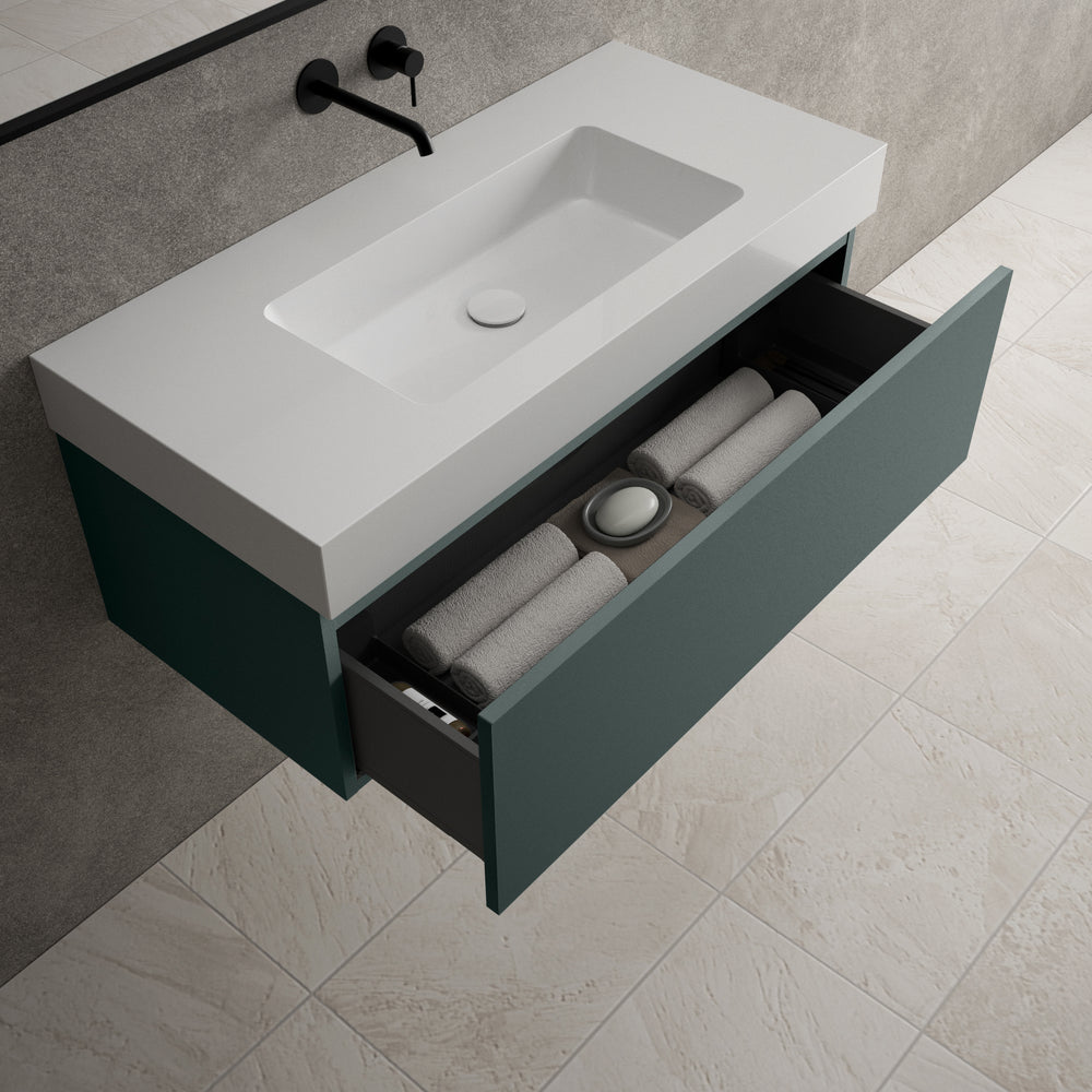 Raffinata One Drawer Vanity Unit With Beyondstone BLOC Basin - Matt Dark Green 1000mm