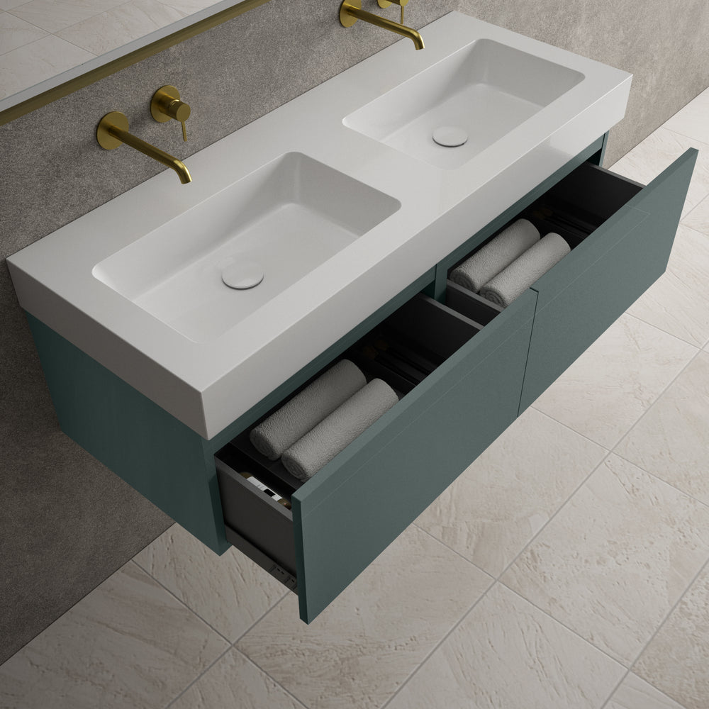 Raffinata Two Drawer Vanity Unit  With Beyondstone BLOC Double Basin - Matt Dark Green 1200mm