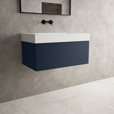 Raffinata One Drawer Vanity Unit With Beyondstone BLOC Basin - Matt Indigo 800mm