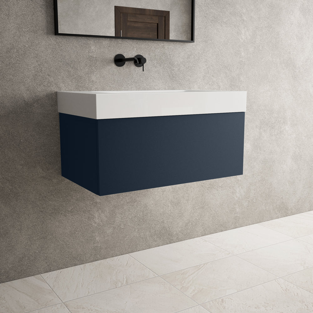 Raffinata One Drawer Vanity Unit With Beyondstone BLOC Basin - Matt Indigo 800mm