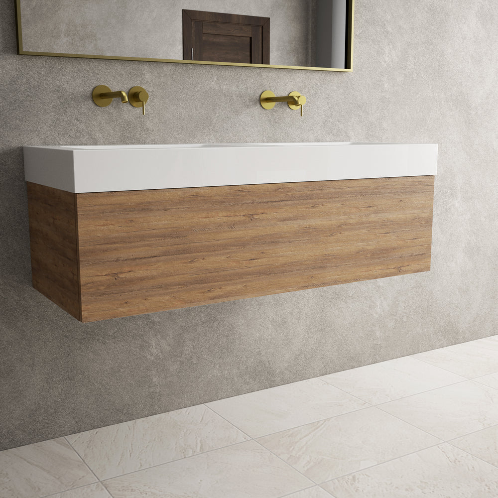 Raffinata One Drawer Vanity Unit With Beyondstone Double BLOC Basin - Oak 1200mm