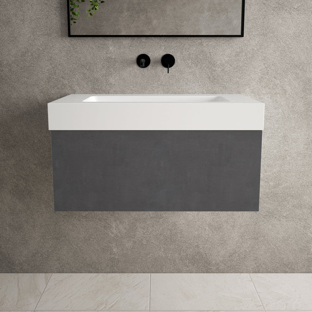 Raffinata One Drawer Vanity Unit With Beyondstone BLOC Basin - Dark Concrete 800mm image