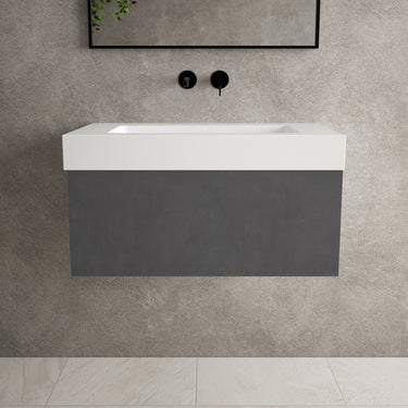 Raffinata One Drawer Vanity Unit With Beyondstone BLOC Basin - Dark Concrete 800mm