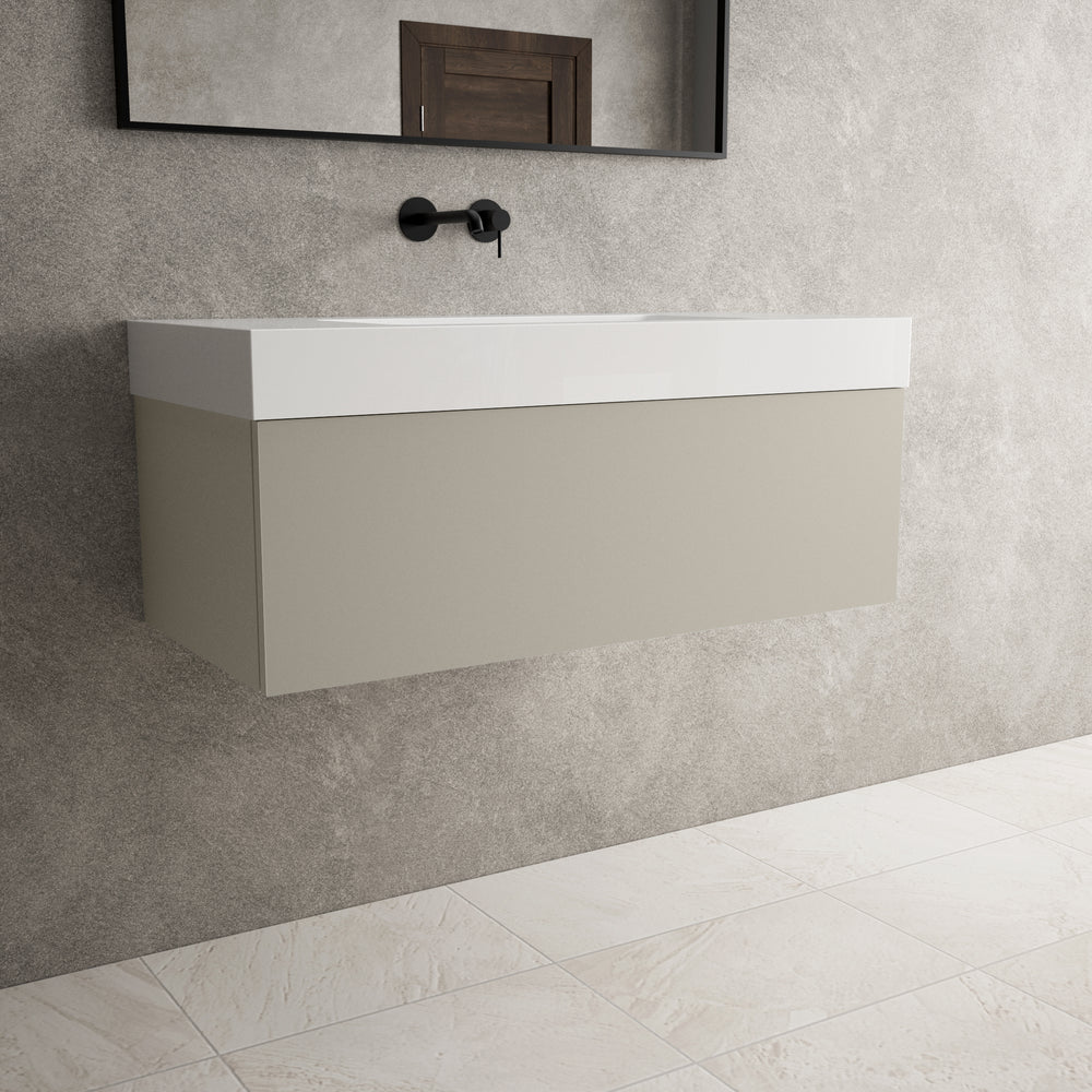 Raffinata One Drawer Vanity Unit With Beyondstone BLOC Basin - Matt Stone 1000mm