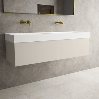 Raffinata Two Drawer Vanity Unit With Beyondstone BLOC Double Basin - Matt Cashmere 1400mm