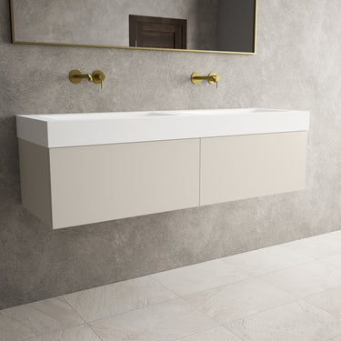 Raffinata Two Drawer Vanity Unit With Beyondstone BLOC Double Basin - Matt Cashmere 1400mm