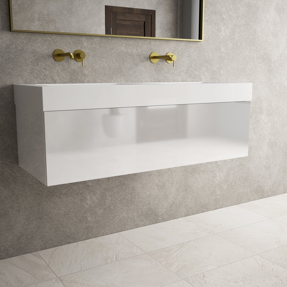 Raffinata One Drawer Vanity Unit With Beyondstone Double BLOC Basin - Gloss White 1200mm