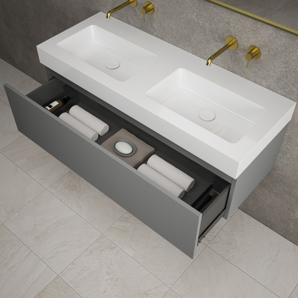 Raffinata One Drawer Vanity Unit With Beyondstone Double BLOC Basin - Matt Dust 1200mm