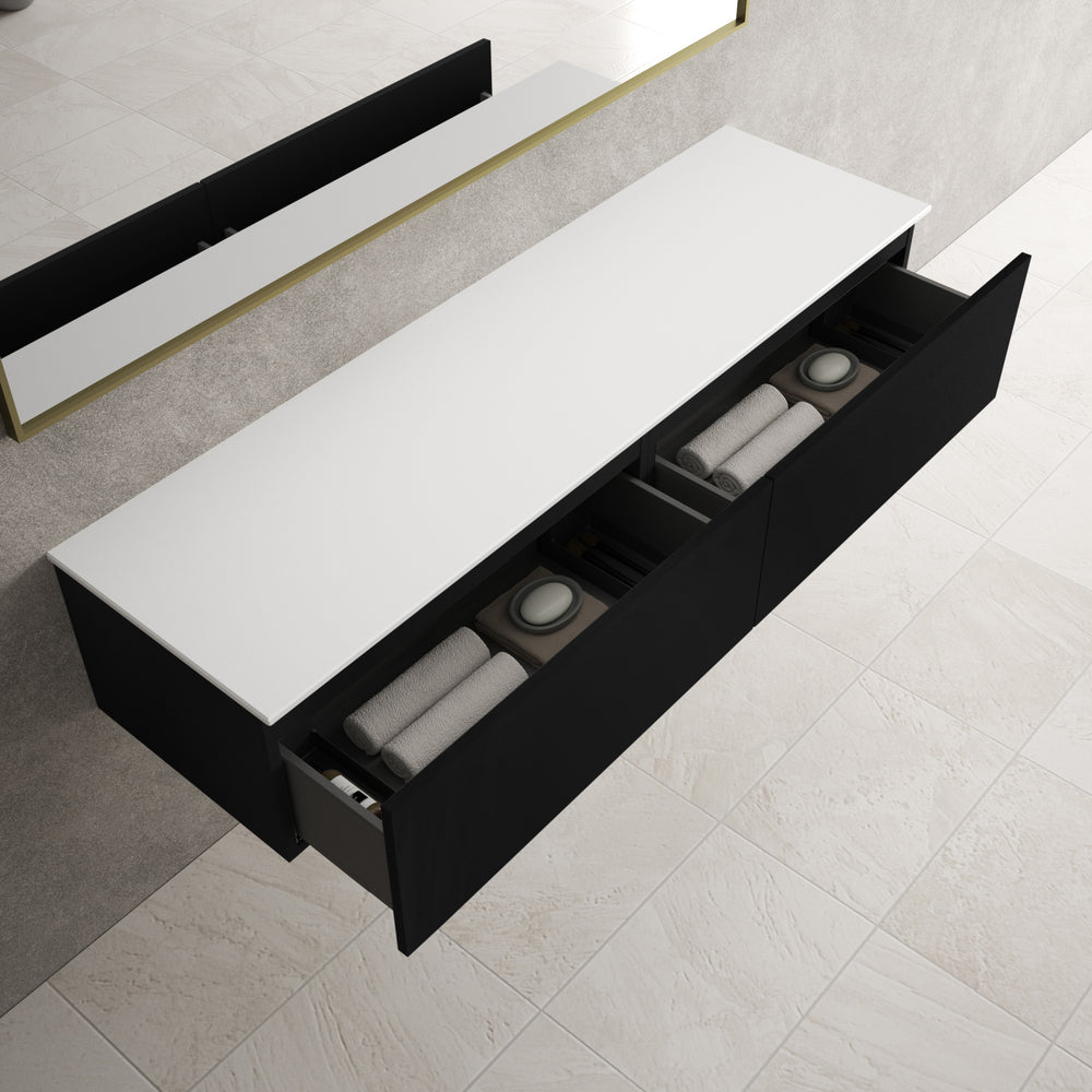 Raffinata Two Drawer Countertop Vanity Unit - Matt Black 1600mm