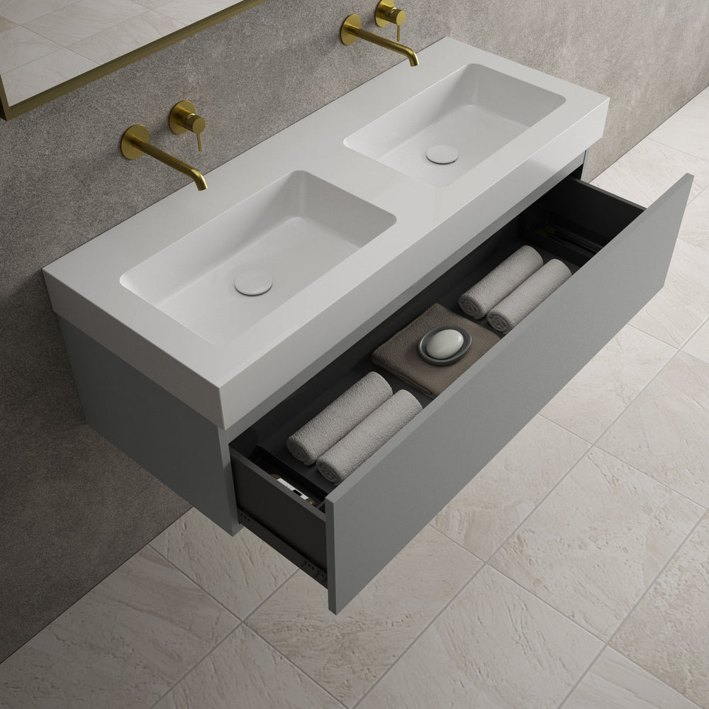 Raffinata One Drawer Vanity Unit With Beyondstone Double BLOC Basin - Matt Dust 1200mm