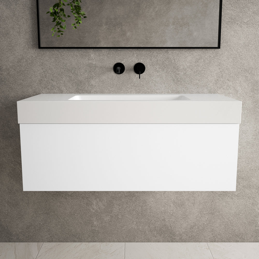 Raffinata One Drawer Vanity Unit With Beyondstone BLOC Basin - Matt White 1000mm image