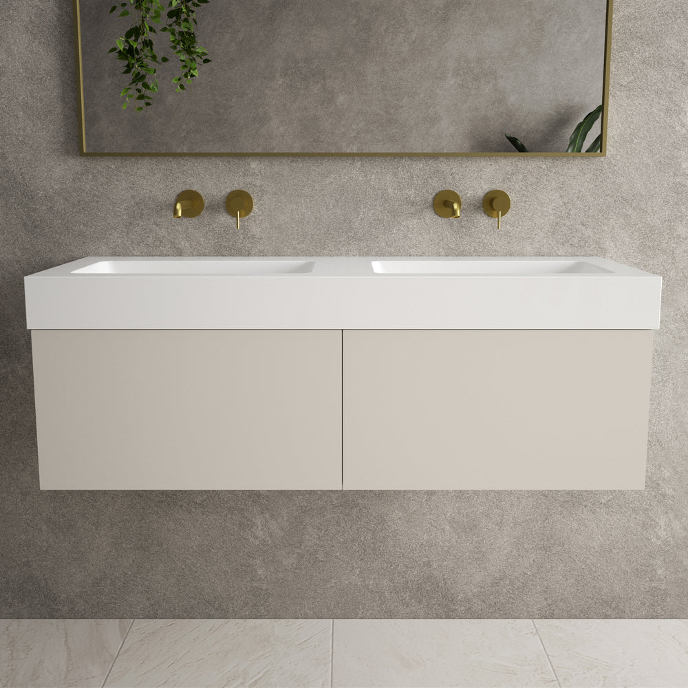 Raffinata Two Drawer Vanity Unit  With Beyondstone BLOC Double Basin - Matt Cashmere 1200mm image