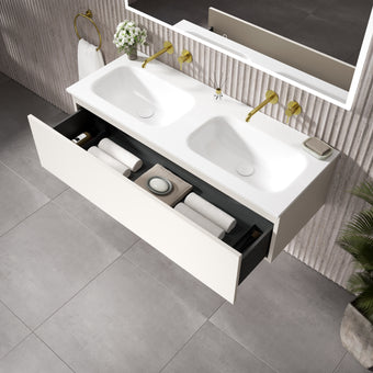 Raffinata One Drawer Vanity Unit With Beyondstone Double Basin - Matt Cashmere 1200mm
