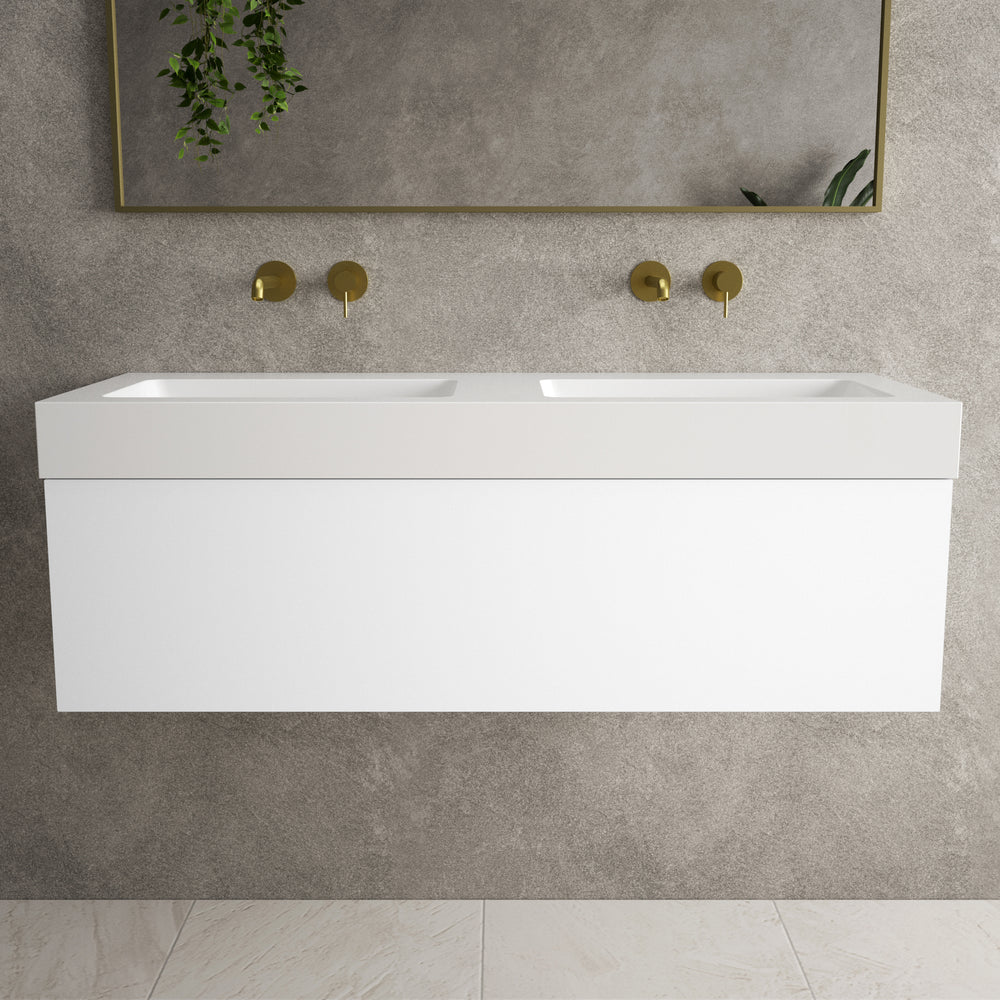 Raffinata One Drawer Vanity Unit With Beyondstone Double BLOC Basin - Matt White 1200mm