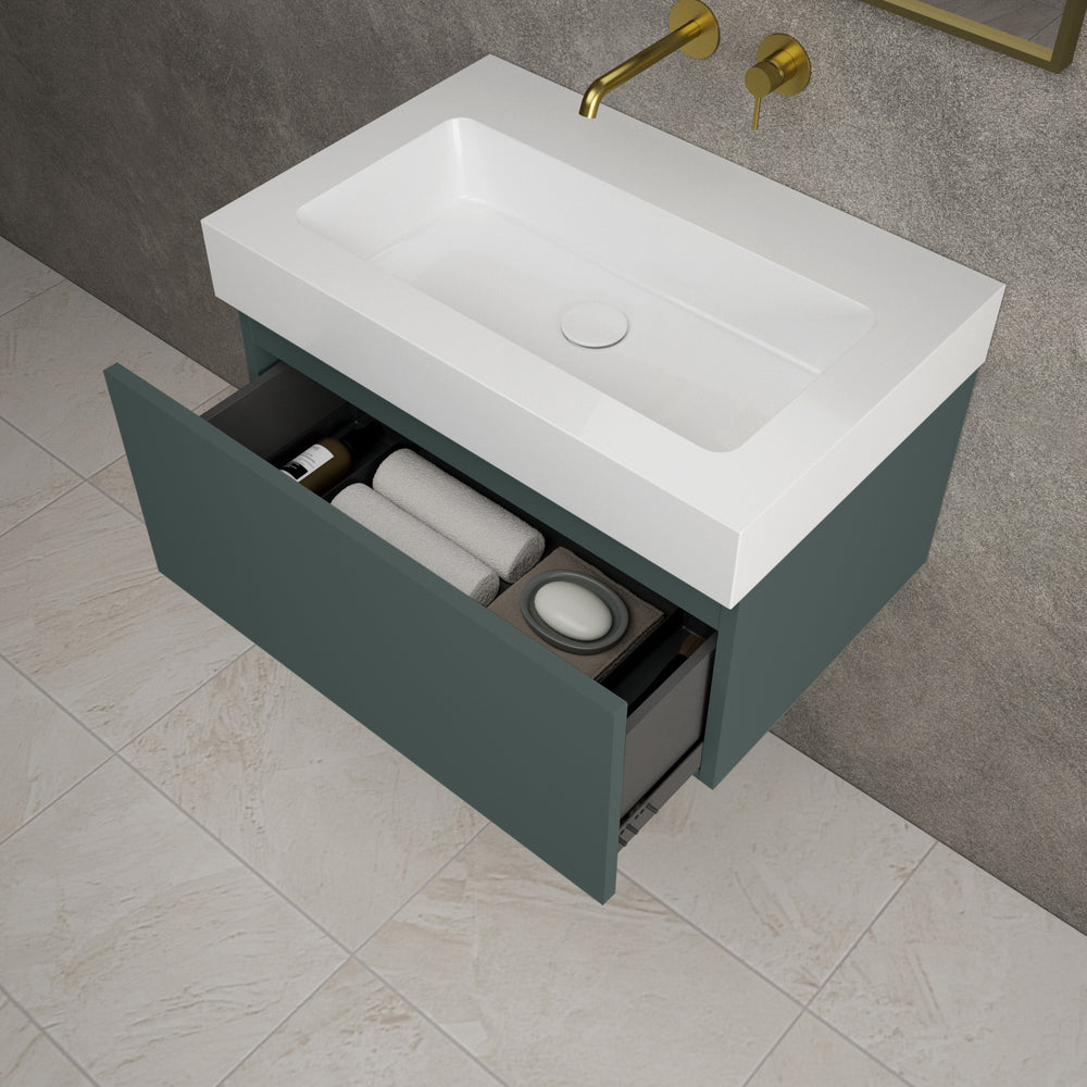 Raffinata One Drawer Vanity Unit  With Beyondstone BLOC Basin - Matt Dark Green 700mm