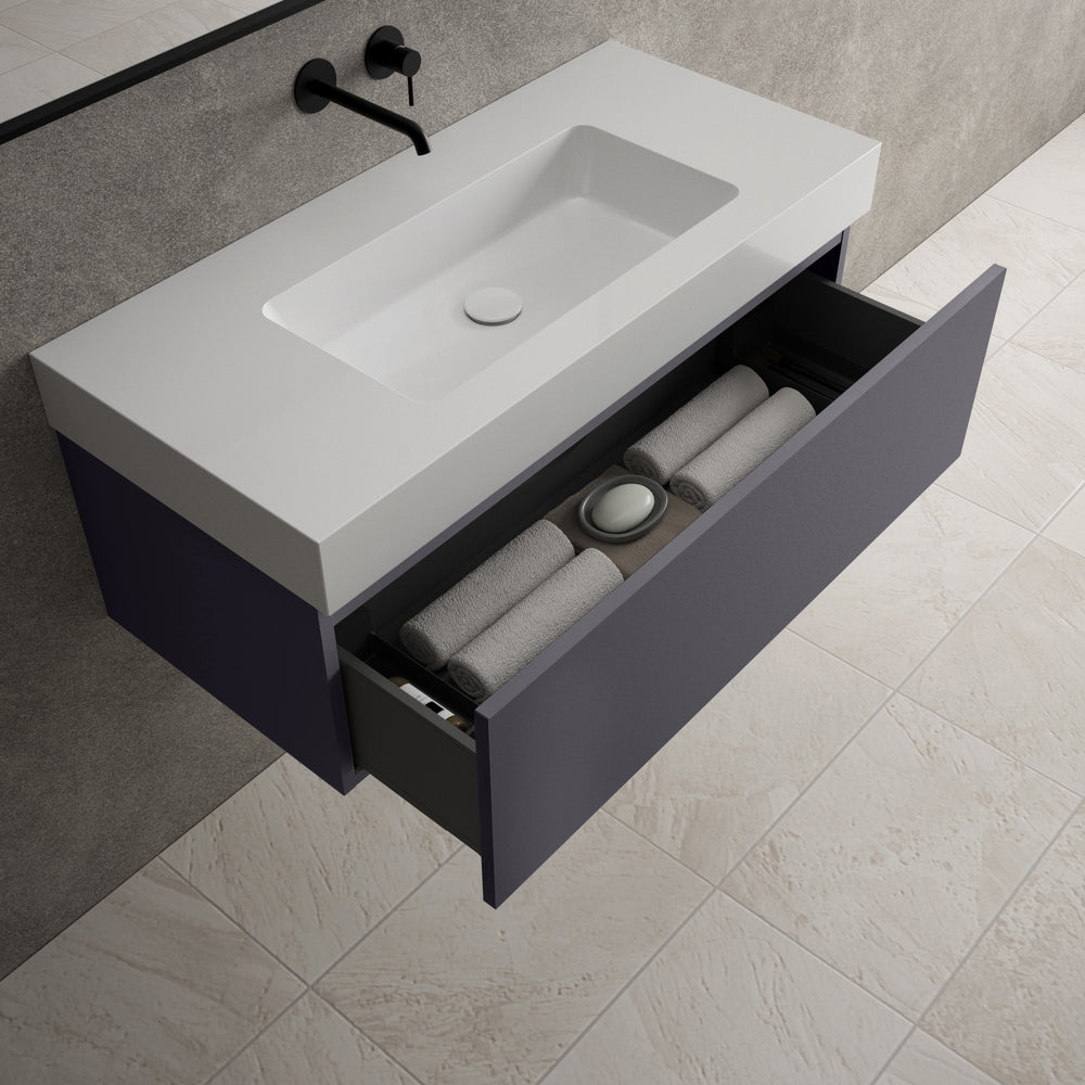 Raffinata One Drawer Vanity Unit With Beyondstone BLOC Basin - Matt Graphite 1000mm