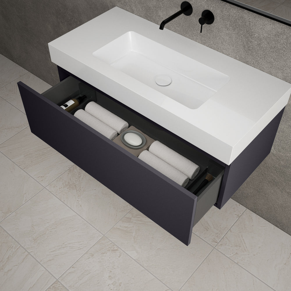 Raffinata One Drawer Vanity Unit With Beyondstone BLOC Basin - Matt Graphite 1000mm