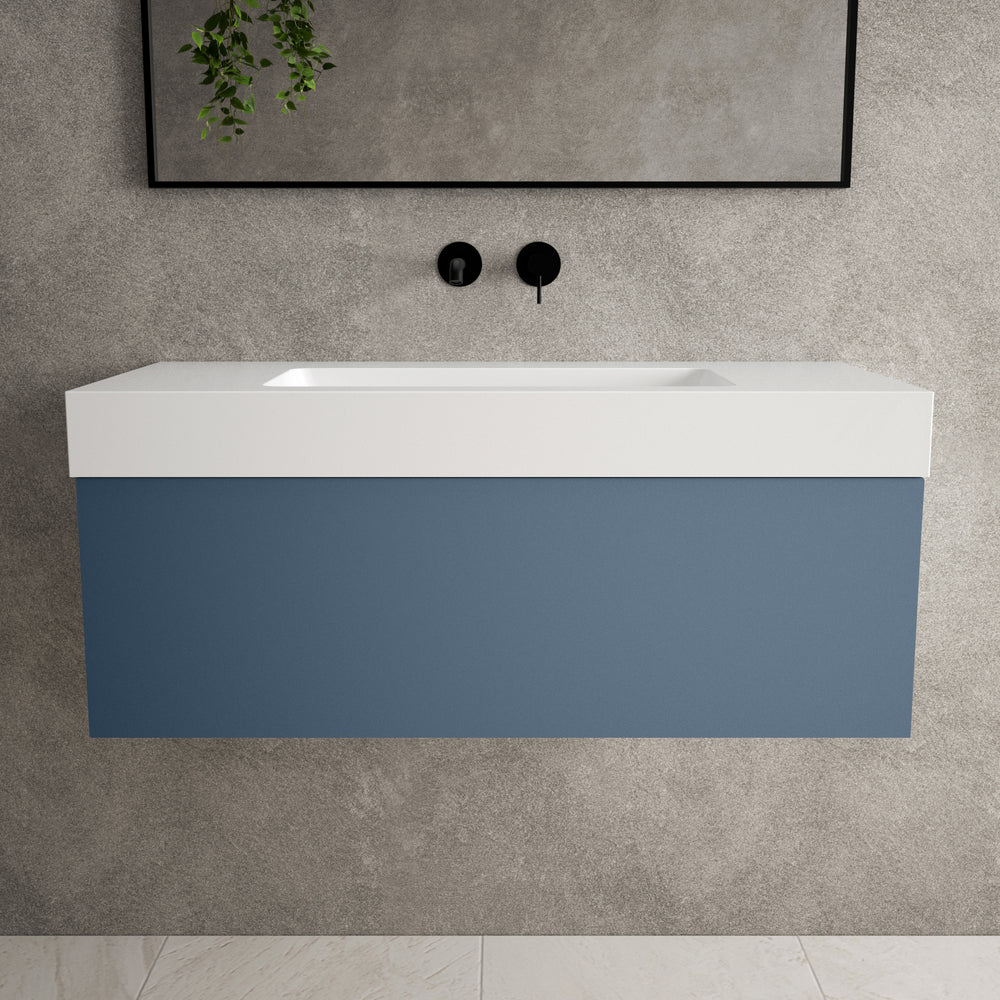 Raffinata One Drawer Vanity Unit With Beyondstone BLOC Basin - Matt Navy 1000mm
