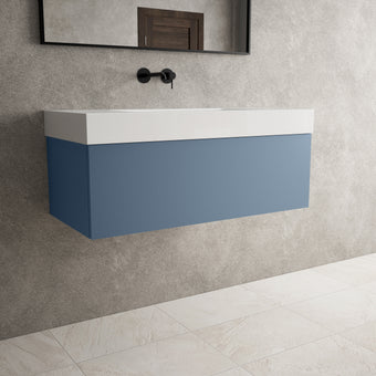 Raffinata One Drawer Vanity Unit With Beyondstone BLOC Basin - Matt Navy 1000mm