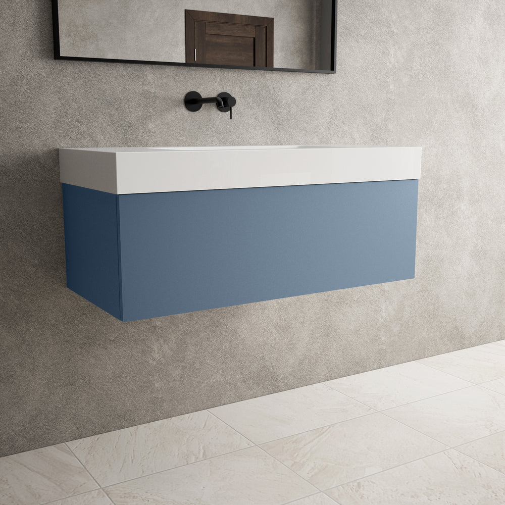 Raffinata One Drawer Vanity Unit With Beyondstone BLOC Basin - Matt Navy 1000mm