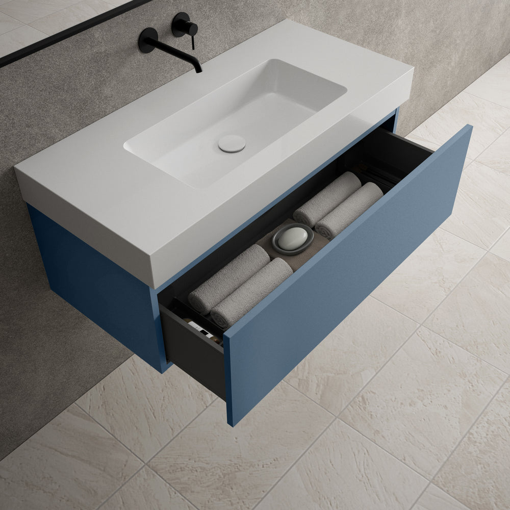 Raffinata One Drawer Vanity Unit With Beyondstone BLOC Basin - Matt Navy 1000mm