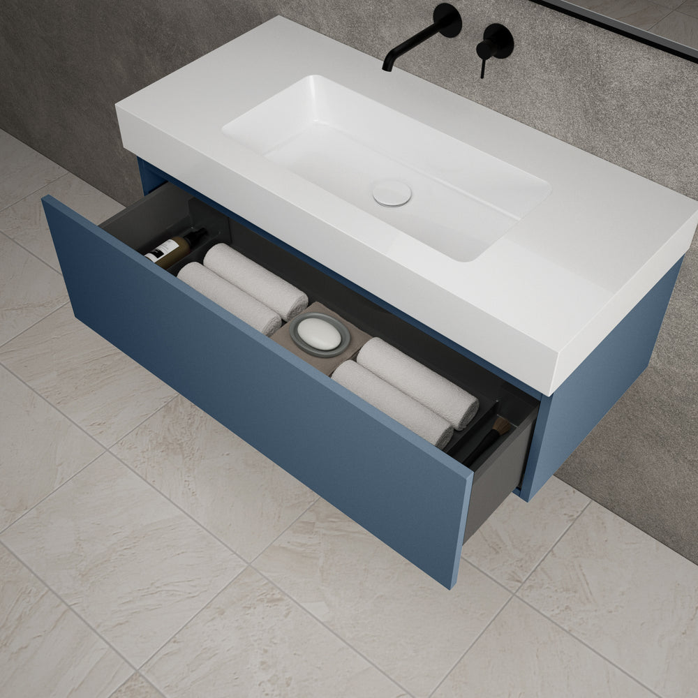 Raffinata One Drawer Vanity Unit With Beyondstone BLOC Basin - Matt Navy 1000mm