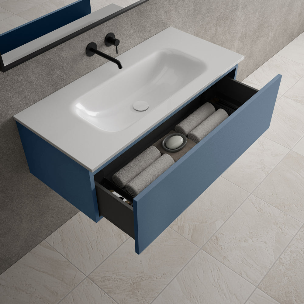 Raffinata One Drawer Vanity Unit With Beyondstone Basin - Matt Navy 1000mm