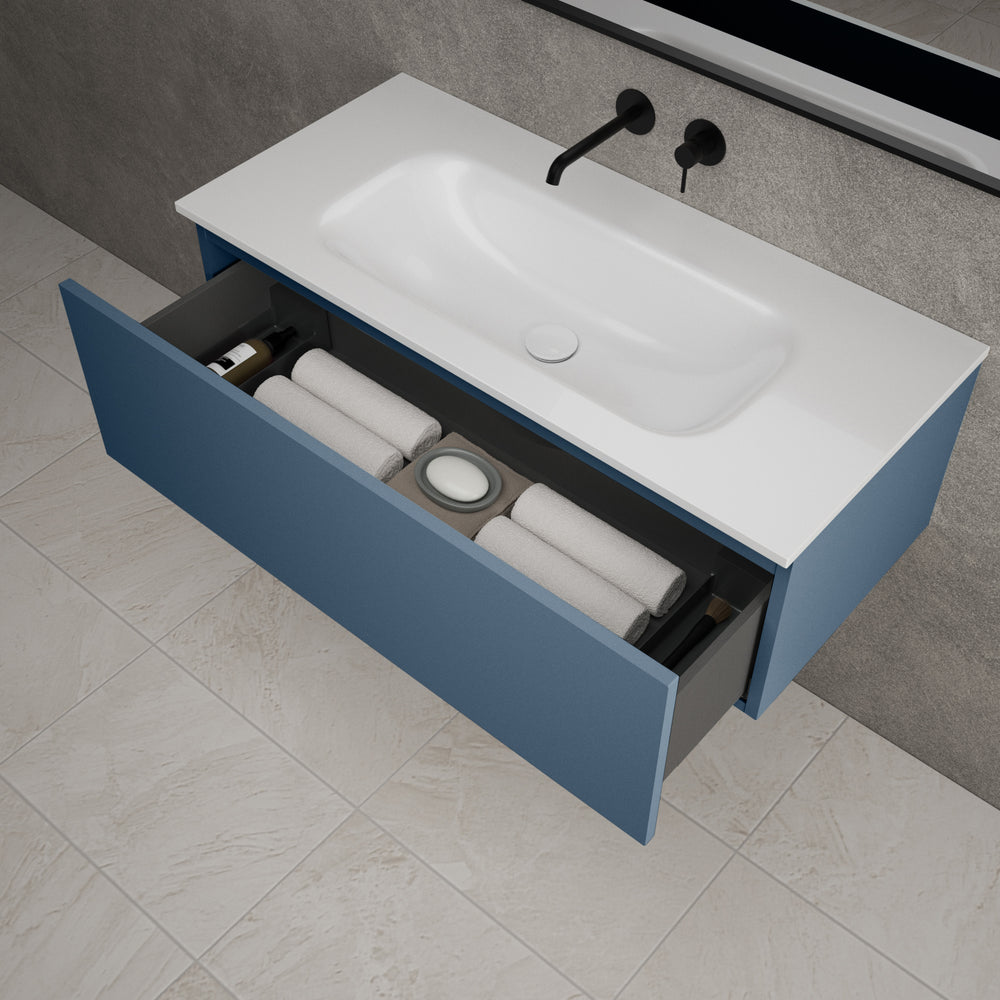 Raffinata One Drawer Vanity Unit With Beyondstone Basin - Matt Navy 1000mm