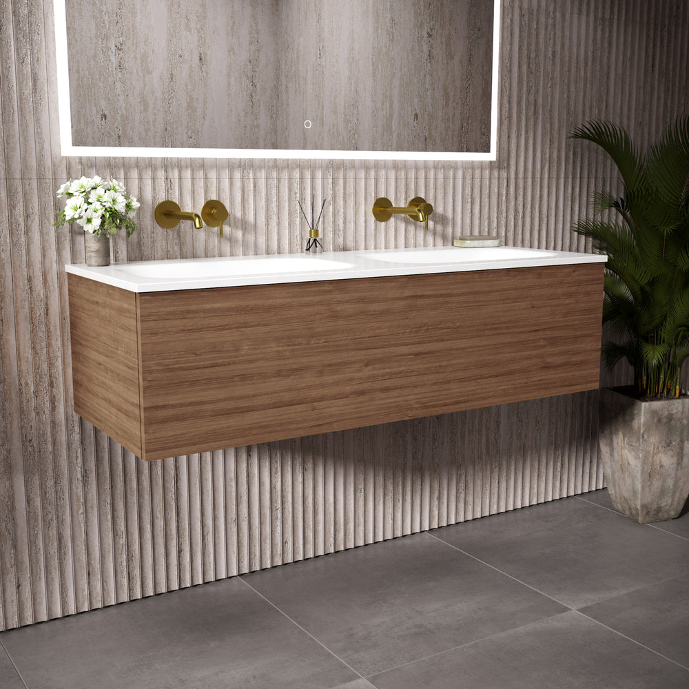 Raffinata One Drawer Vanity Unit With Beyondstone Double Basin - Walnut 1200mm