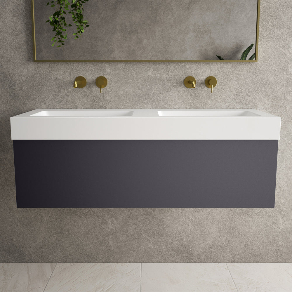 Raffinata One Drawer Vanity Unit With Beyondstone Double BLOC Basin - Matt Graphite 1200mm image
