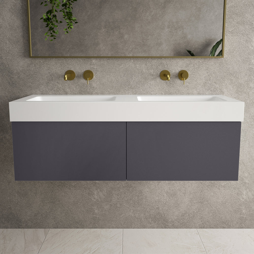 Raffinata Two Drawer Vanity Unit  With Beyondstone BLOC Double Basin - Matt Graphite 1200mm image