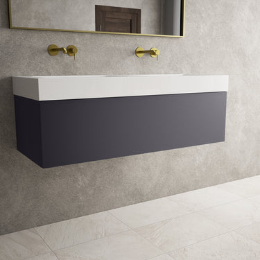 Raffinata One Drawer Vanity Unit With Beyondstone Double BLOC Basin - Matt Graphite 1200mm