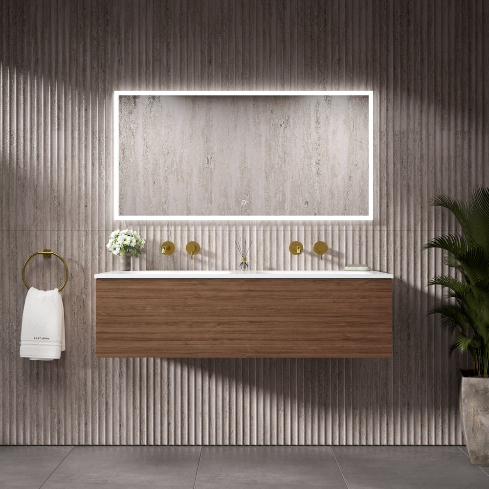 Raffinata One Drawer Vanity Unit With Beyondstone Double Basin - Walnut 1200mm