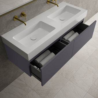 Raffinata Two Drawer Vanity Unit  With Beyondstone BLOC Double Basin - Matt Graphite 1200mm