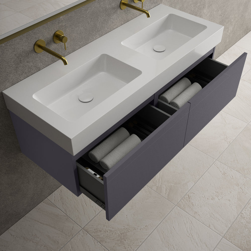 Raffinata Two Drawer Vanity Unit  With Beyondstone BLOC Double Basin - Matt Graphite 1200mm