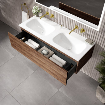 Raffinata One Drawer Vanity Unit With Beyondstone Double Basin - Walnut 1200mm