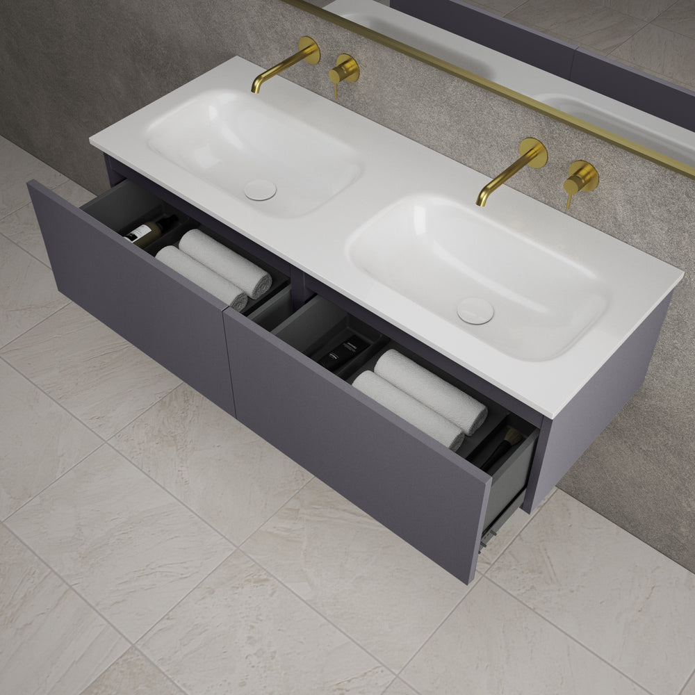 Raffinata Two Drawer Vanity Unit  With Beyondstone Double Basin - Matt Graphite 1200mm