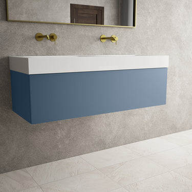 Raffinata One Drawer Vanity Unit With Beyondstone Double BLOC Basin - Matt Navy 1200mm