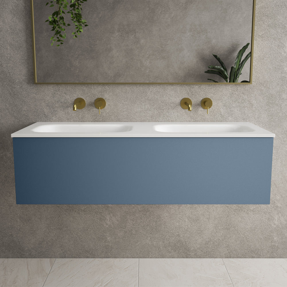 Raffinata One Drawer Vanity Unit With Beyondstone Double Basin - Matt Navy 1200mm