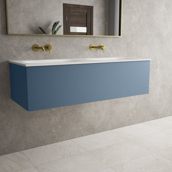 Raffinata One Drawer Vanity Unit With Beyondstone Double Basin - Matt Navy 1200mm