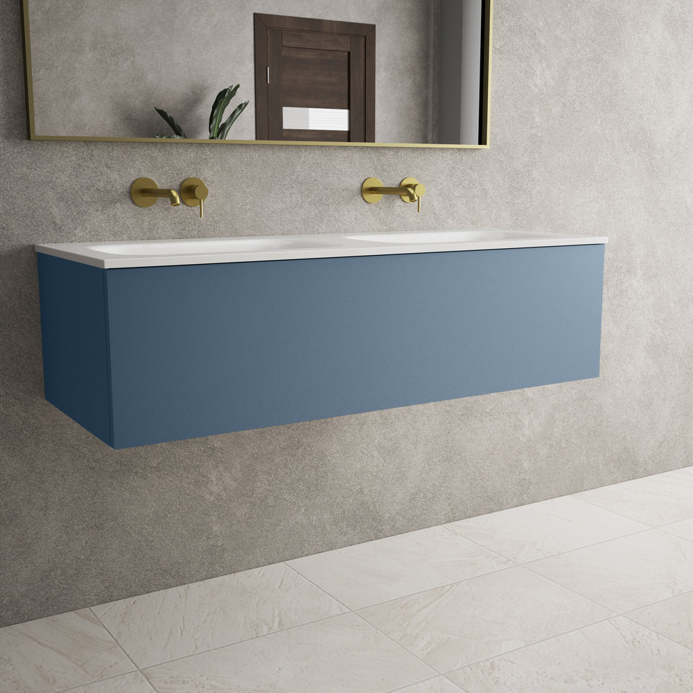 Raffinata One Drawer Vanity Unit With Beyondstone Double Basin - Matt Navy 1200mm