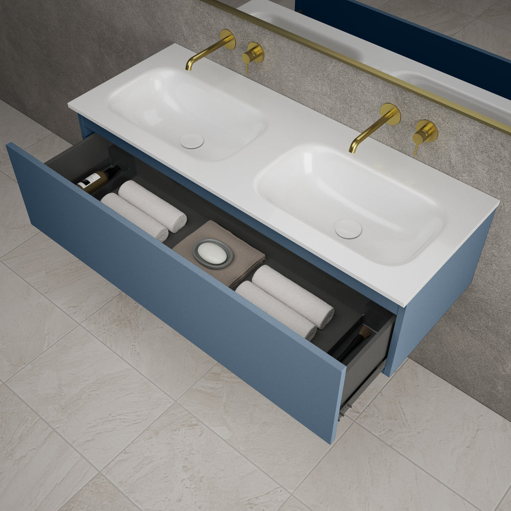 Raffinata One Drawer Vanity Unit With Beyondstone Double Basin - Matt Navy 1200mm