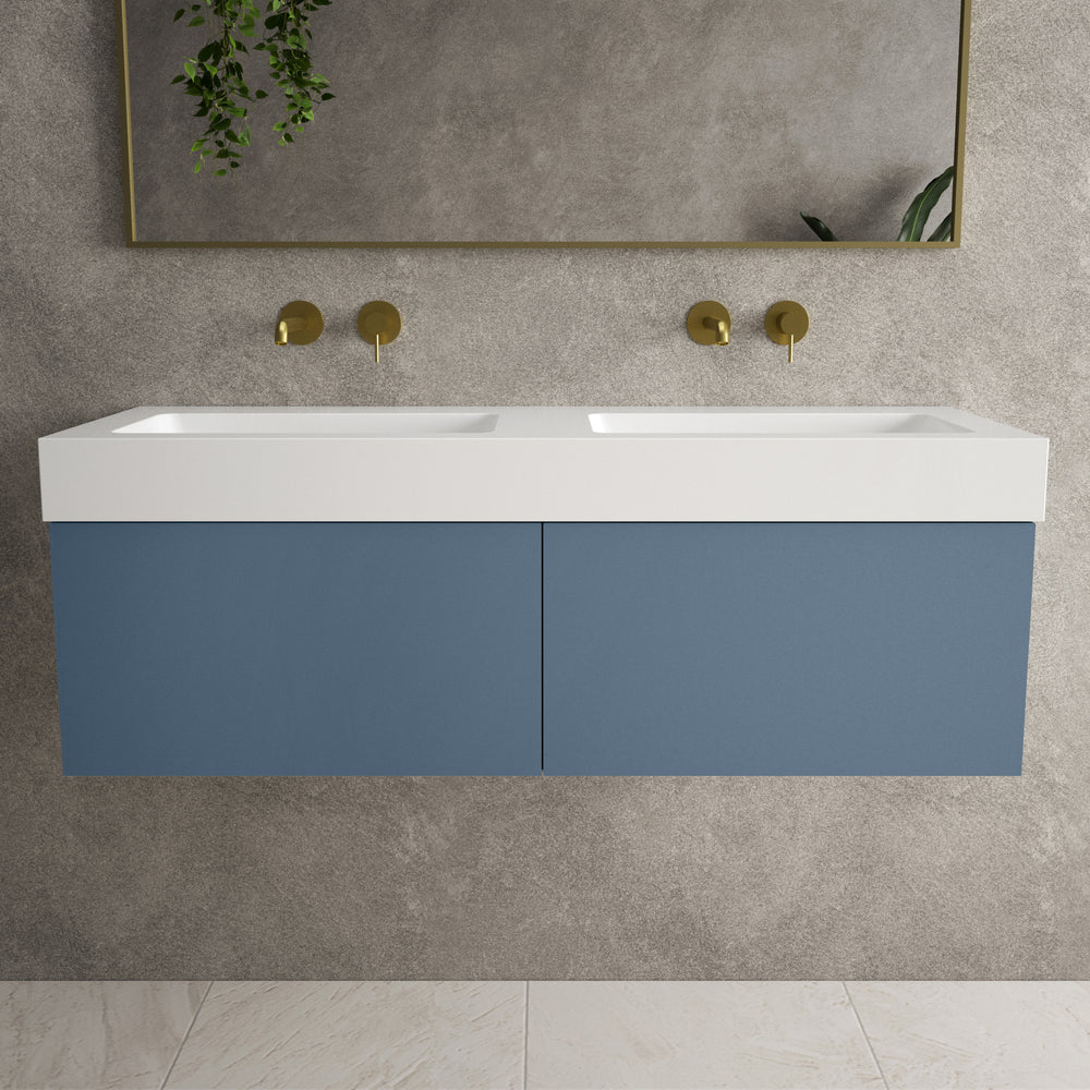 Raffinata Two Drawer Vanity Unit  With Beyondstone BLOC Double Basin - Matt Navy 1200mm