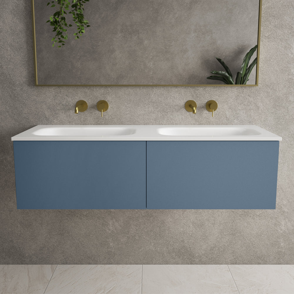 Raffinata Two Drawer Vanity Unit  With Beyondstone Double Basin - Matt Navy 1200mm